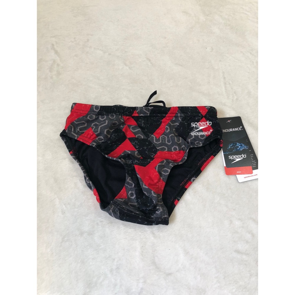 NEW Speedo Ruse Blocks Brief Boys 26 Red Endurance+ Swimsuit 7052266